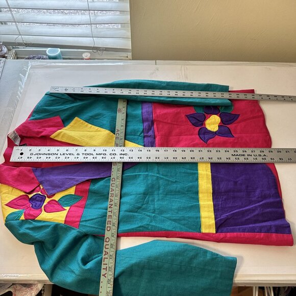 Ali Miles Womens Colorblock Floral Blazer Jacket Medium Linen Blend 1990s Pink - Picture 5 of 11